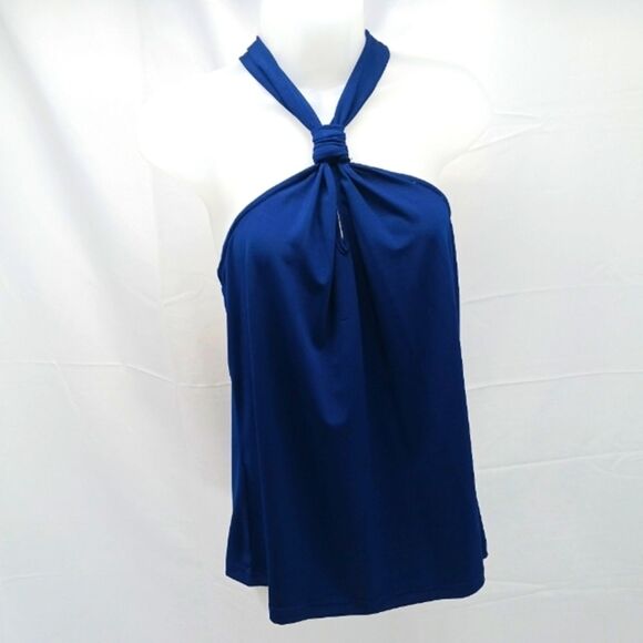 NWOT Joy Joy Elegant Navy Halter Top Womans Medium Flowy Comfort Trendy......... - Picture 1 of 11